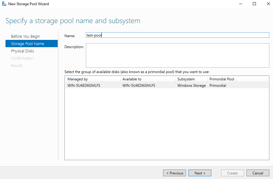 Specify a storage pool name and subsystem