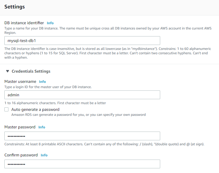 DB instance identifier settings