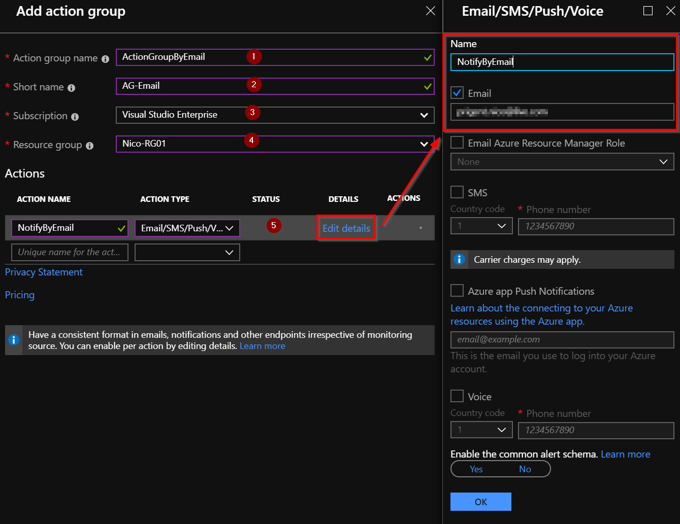 Configure an action type by email