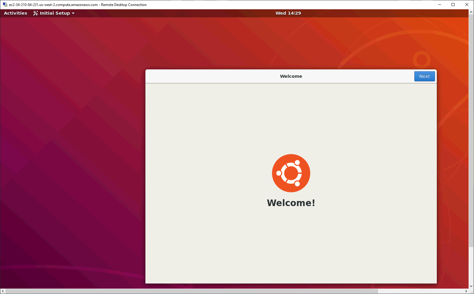 Remote Desktop Connection – Connection to Ubuntu Desktop established