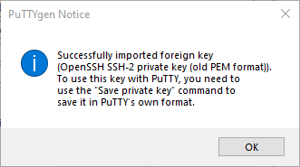 PuTTY Key Generator – Successfully imported foreign key