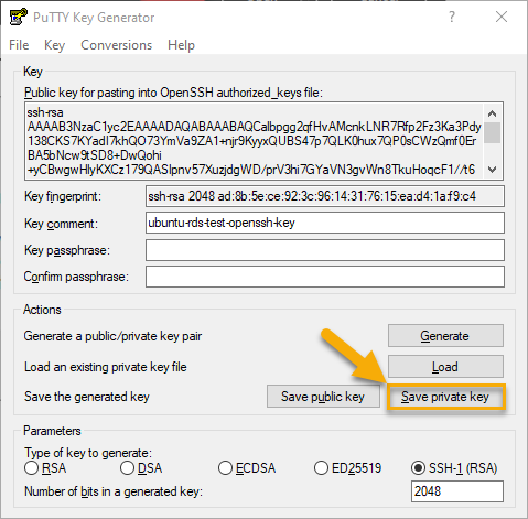 PuTTY Key Generator – Save Key