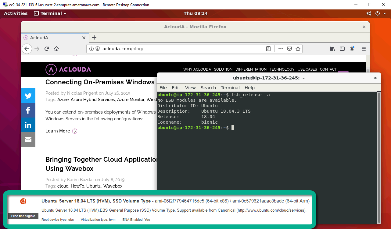 RDS session to Ubuntu Server 18.04 LTS AWS EC2 instance